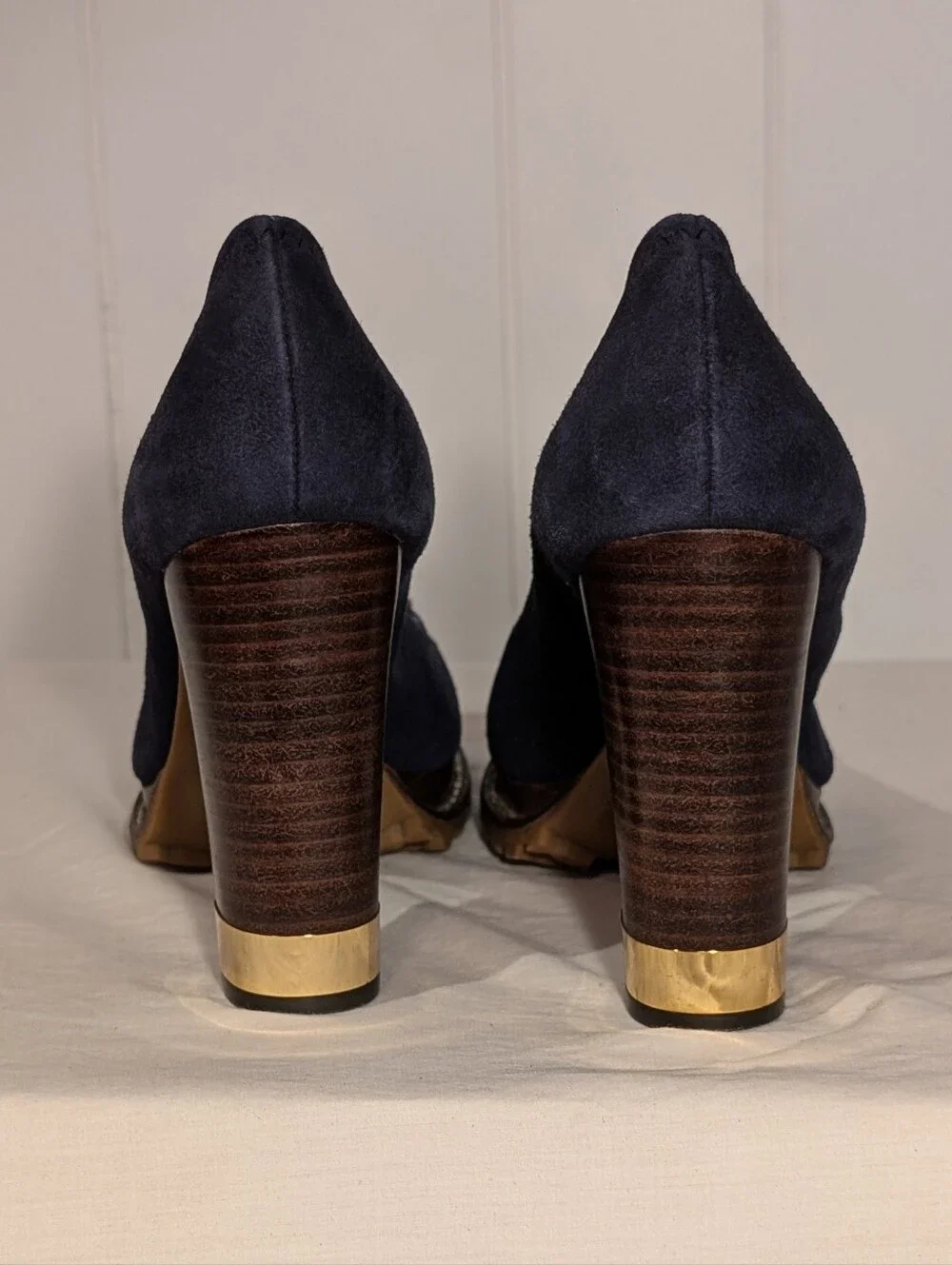 Tory Burch Navy Suede Block Heel Pumps